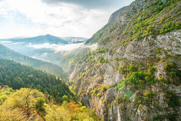 The scenic autumn views of the Valla canyon with its famous observation terrace, which is 