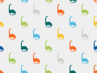 Cute kid poster with dinosaur icon. Summer bright seamless pattern with brachiosaurus . Geometric banner of ancient predator animal, vector illustration