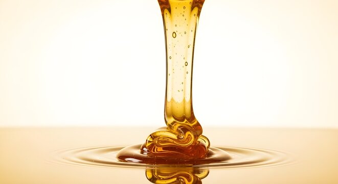golden honey or syrup pouring creating ripples