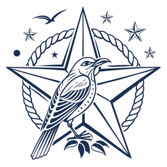 Vintage Maritime Symbol with a Crow and Rope Star