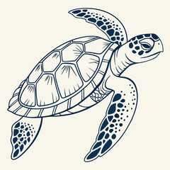Elegant line art illustration of a swimming sea turtle