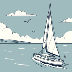 A peaceful sailboat journey across the tranquil blue sea