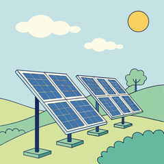 Renewable Solar Panels Generating Clean Energy in a Green Field