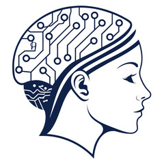 Profile of a Woman with a Circuit Board Brain Representing AI