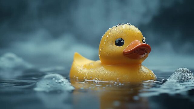 Rubber Ducks Serene Bath - A Moment of Calm in the Water.