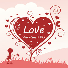Romantic Valentine's Day illustration with a love heart tree