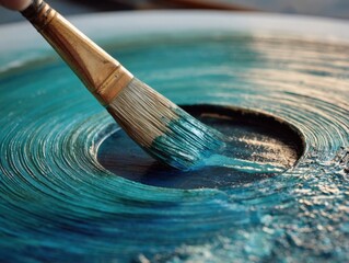Brush Painting Blue Swirls on Canvas: Artistic Expression, Creative Process, Paint Application, Art Technique, Studio Art, Color Texture, Fine Art