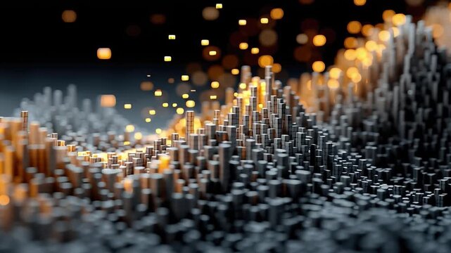 Abstract Data Visualization: An evocative abstract depiction of a data landscape, with intricate, textured structures and a vibrant display of illuminated elements.