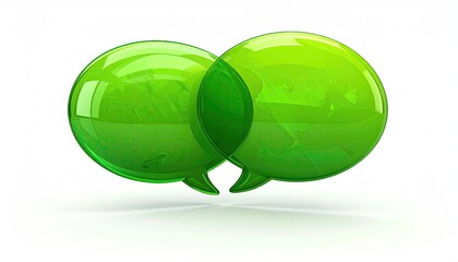 Green Glossy Speech Bubbles Interconnected on White Background