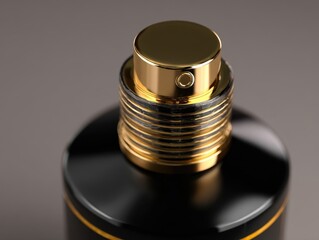 Elegant Perfume Bottle Close Up Golden Accents Luxury Item Fragrance Container Personal Care Beauty Product Glamour Stylish Bottle Presentation Aesthetic Detail Designer Perfume