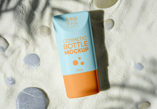 Cosmetic Bottle on Sand Mockup