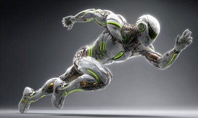 Futuristic Runner Robot in Dynamic Motion with Sleek Design