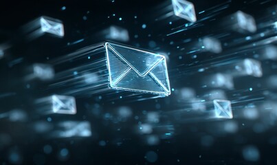 Digital Email Concept with Motion Effect and Glowing Envelope Illustration