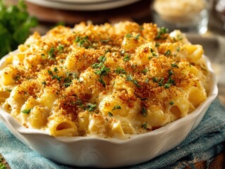 Creamy Macaroni and Cheese Bake Golden Topped Mac and Cheese with Herbs Delicious Homemade Macaroni Cheese Dish Baked Comfort Food with Cheesy Crust