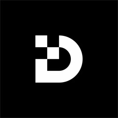 A robust, modern 'D' monogram built from sharp data pixels. Symbolizes digital precision, security, and future-forward development. Perfect for tech and AI firms.