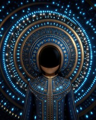 Futuristic Human Figure with Abstract Digital Design Background