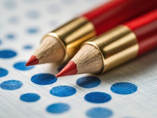 Close-Up of Red Colored Pencils on Dotted Paper: Sharp Focus on Pencil Tips, Creative Art Supplies, Writing and Drawing Tools, Detailed Stationery Photography, Artistic Composition