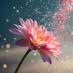 A magical flower raining colorful sparkles, symbolizing joy, creativity.