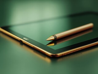 Tablet and Stylus Digital Artwork Touchscreen Technology Graphic Design Digital Drawing Tool Creative Tech Professional Gadget Shiny Gold Digital Art