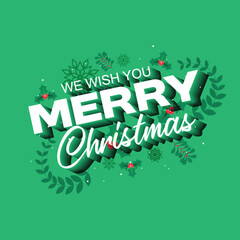 Hand Drawn Merry Christmas Card Illustration with Candy Cane, Holly Leaves, Berries and Red Lettering for Holiday Poster and Invitation