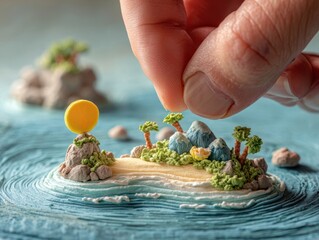 Miniature Island Creation Handmade Art Tiny Landscape Craft Design Finger Scale Detail Small World Scene Scenic Decoration Close Up Art Project Creativity
