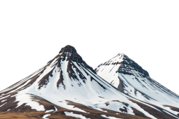Snow-capped mountain peaks with dramatic slopes, isolated on a transparent background