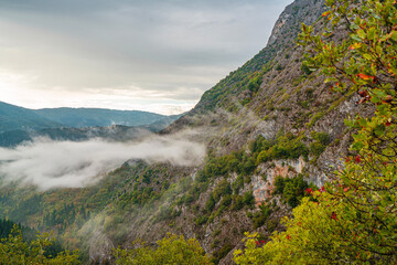 The scenic autumn views of the Valla canyon with its famous observation terrace, which is 