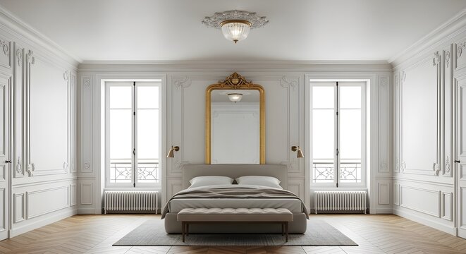 elegant classic bedroom interior design white ornate walls