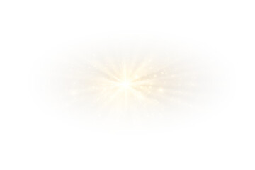 Fototapeta premium Bright golden stardust and glittering confetti shining on transparent background, elegant festive light and glow effect for holiday or celebration design