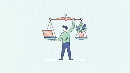 Work-Life Balance Concept with Scales and Technology