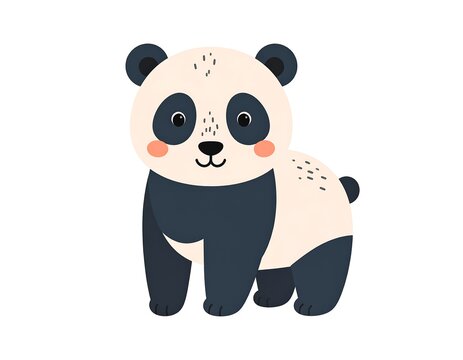 Cartoonish illustration of a cute, smiling panda bear, standing upright