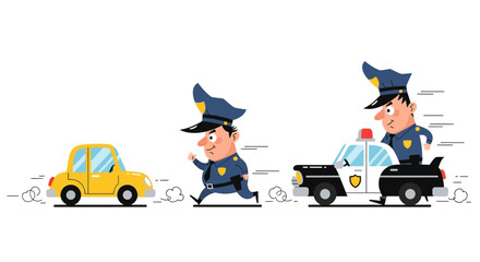 Police officers in pursuit of a yellow car, illustrating a car chase scenario