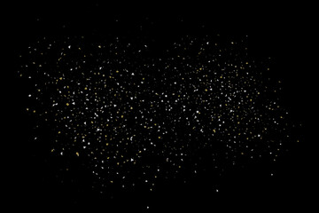 Elegant Gold White Small Confetti on Black, Luxury Glitter Particle Night Overlay, Black Background Gold Dust Confetti