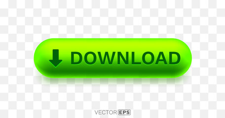 Shiny green download button with a downward arrow. Modern web interface element.