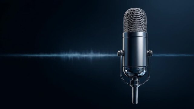 Retro microphone against sound wave visual studio recording concept
