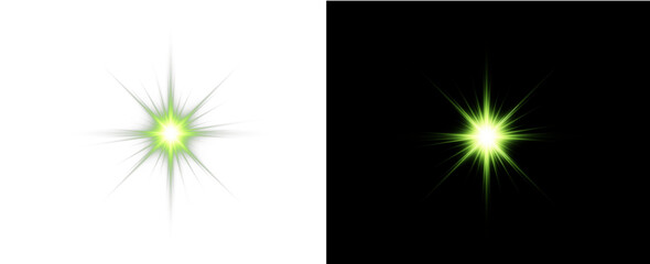 Radiant green star PNG with transparent sparkle and luminous glow. Bright beams create magical energy and elegant highlights. Perfect for digital illustrations, abstract art, or festive graphics.