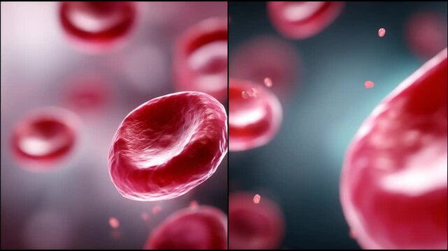 Intricate details of red blood cells in motion showcasing cellular activity and blood flow dynamics