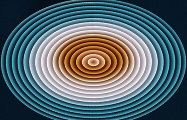 Concentric circles in shades of blue white and gold create a mesmerizing optical illusion with a textured grainy effect for abstract backgrounds