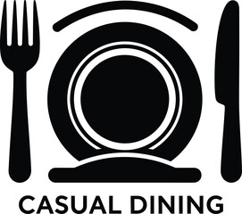Casual dining icon with plate fork and knife