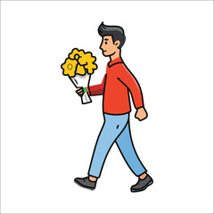 Person walking with flowers in hand