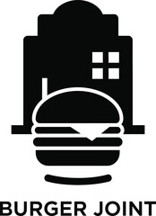 Burger joint icon with building and hamburger