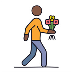 Person walking with flowers in hand