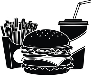 Classic burger fries and soda meal icon silhouette