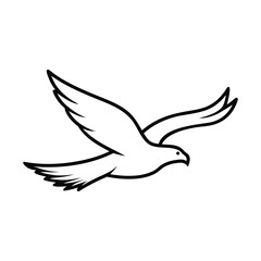 Obraz premium Minimal black line art vector of single eagle flying, isolated on white background, clean flat Vector icon