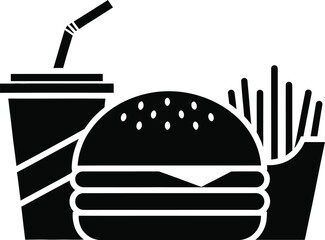 Simple black silhouette of a burger drink and fries meal