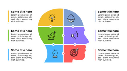 Infographic template. Head divided into 6 parts