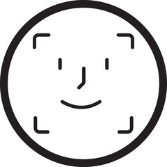 Face ID recognition icon in black color flat and line style, biometric face scan symbol, facial identification and security authentication vector