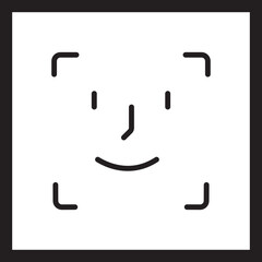 Face ID recognition icon in black color flat and line style, biometric face scan symbol, facial identification and security authentication vector