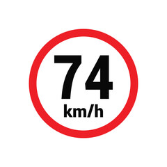 Speed limit sign 74 km h icon vector design illustration