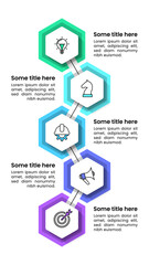 Fototapeta premium Infographic template. Hexagons with vertical line and 5 steps